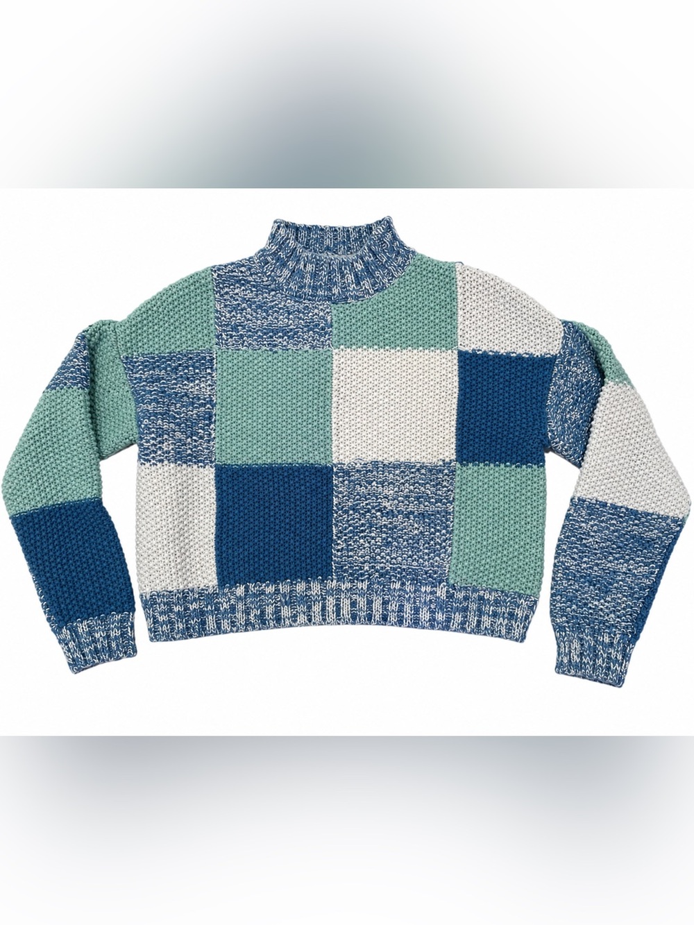 Cotton On Women’s Patchwork Turtleneck Sweater - Blue, White & Mint